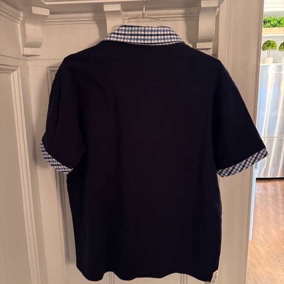 Giorgenti New York Women’s Custom Navy Blue Polo Shirt, Plaid Collar Cuffs Sz XL - Picture 4 of 12